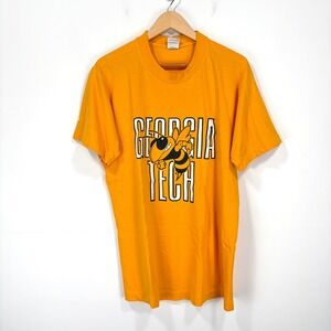 Vintage Georgia Tech Fruit of the Loom T-Shirt Large Gold 90s Single Stitch USA